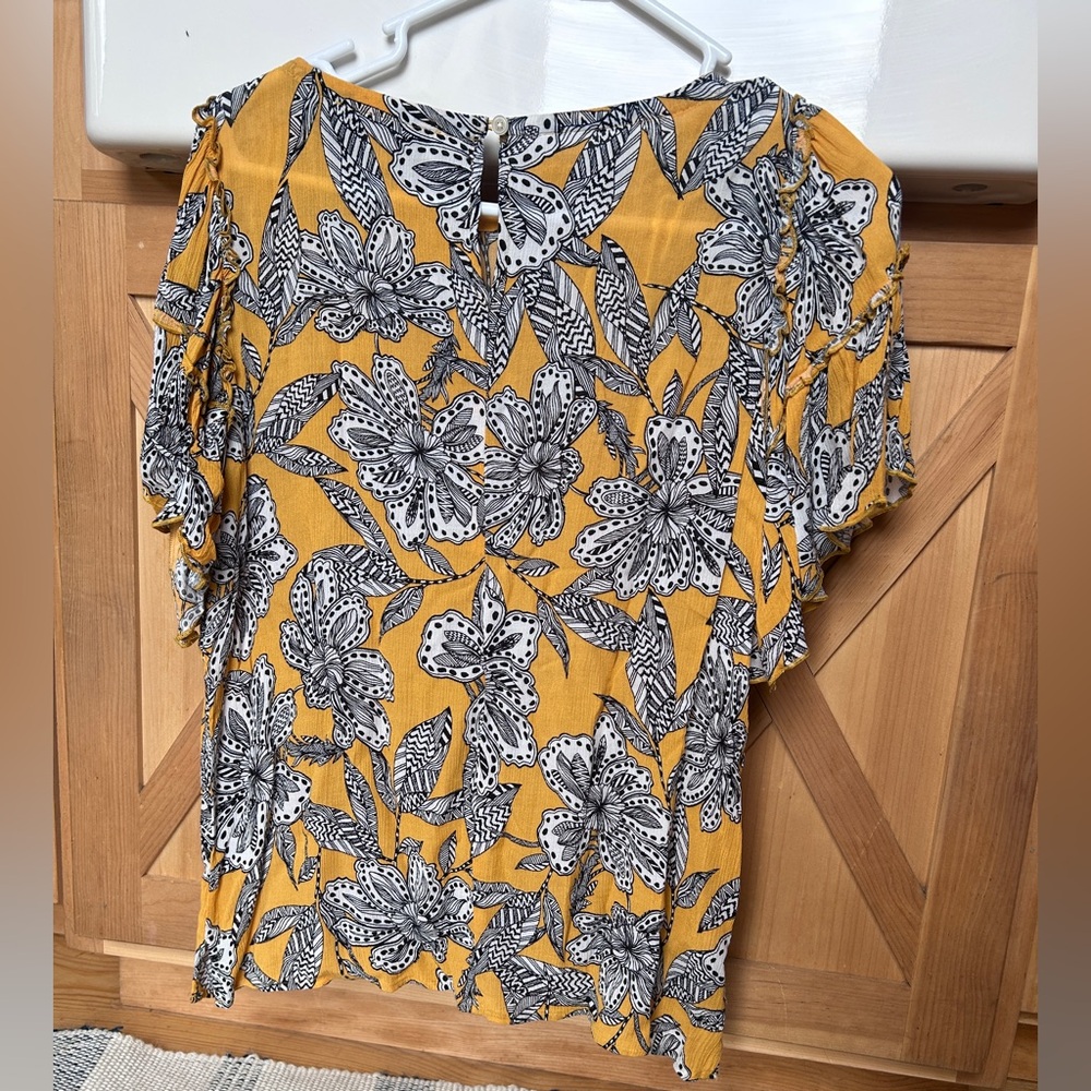 LOFT Yellow Floral Ruffle Sleeve Blouse - Picture 2 of 3